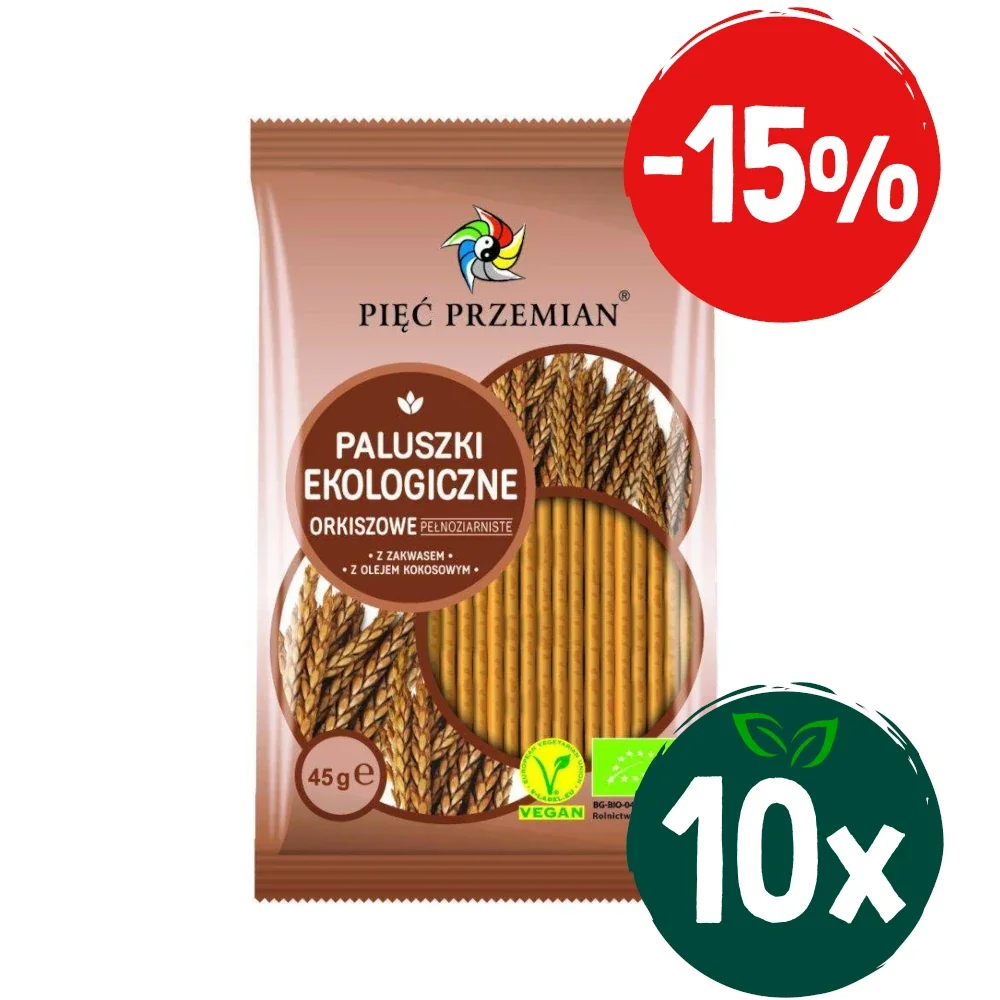 Zestaw: 10x Pięć Przemian − Paluszki orkiszowe pełnoziarniste − 45 g - Nabea.pl
