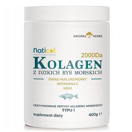 Natural Herbs Kolagen Rybi Naticol® Wild Marine Collagen Typu I + Msm + Witamina C + Kwas Hialuronowy 100% - 400g