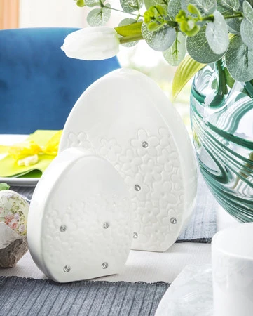 Ozdoba Wielkanocna, Jajko ceramiczne, kolor biały, rozmiar fi 11 x 12 cm