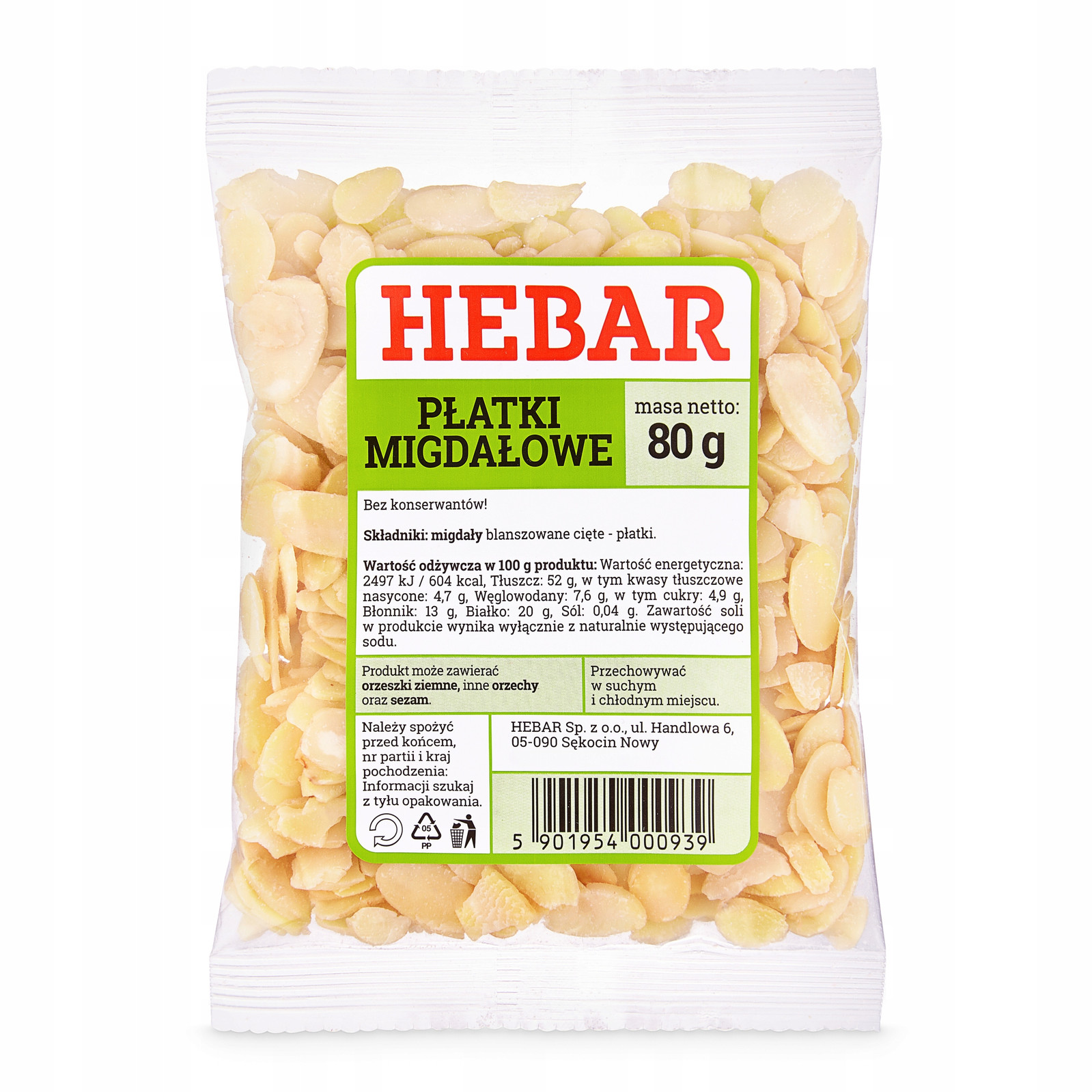 Hebar Płatki migdałowe 80 g - Nabea.pl