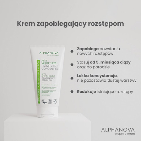 Alphanova Organic Mum, krem wspierający elastyczność i nawilżenia, 150ml