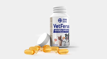 John Dog Vetferus Golden Omega-3 Fish Oil - suplement dla psa kota - 30 kaps.