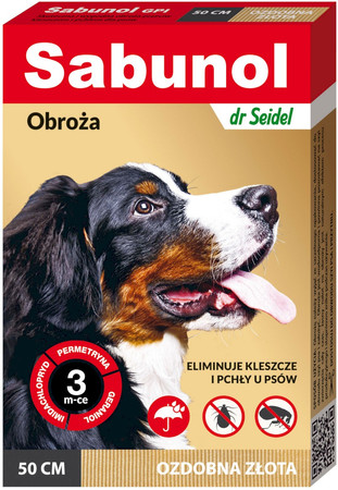 SABUNOL Obroża ozdobna Złota na kleszcze pchły 50cm