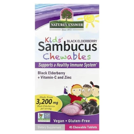 NATURE'S ANSWER Kid's Sambucus Chewables, Black Elderberry - Czarny bez (45 tabl.)