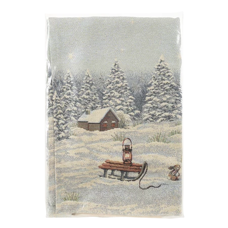 Obrus gobelinowy ze świątecznym wzorem rozm.: 50 x 110 cm, kolor: srebrny