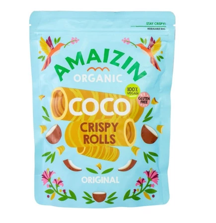 ROLLSY - CHRUPIĄCE RURKI KOKOSOWE BEZGLUTENOWE BIO 140 g - AMAIZIN
