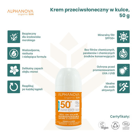 Alphanova Sun Bio, Krem Przeciwsłoneczny w kulce, filtr SPF50+, EXTREME SPORT