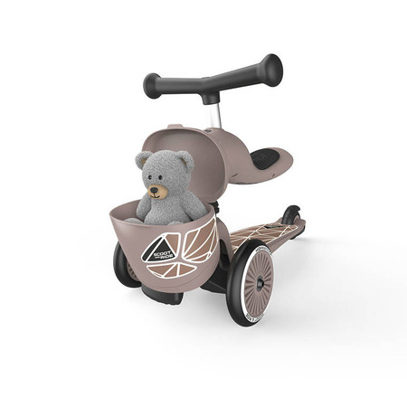 SCOOTANDRIDE Highwaykick 1 Lifestyle 2w1 Jeździk i hulajnoga z zamykanym schowkiem 1-5 lat Brown Lines