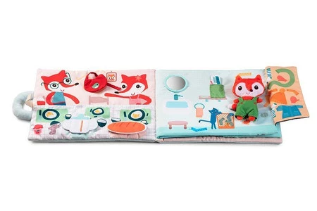 LILLIPUTIENS Miękka książeczka aktywizująca z mini - przytulanką „Dzień dobry, mały lisku” 18 m+