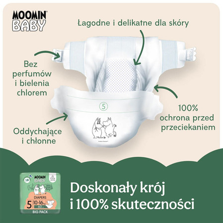 MOOMIN Baby, Pieluszki 5 MAXI (10-16kg), 60 szt. EKO BIG PACK