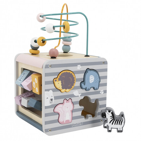 Viga Toys − PolarB Activity Box, drewniane edukacyjne centrum gier 5w1 kostka