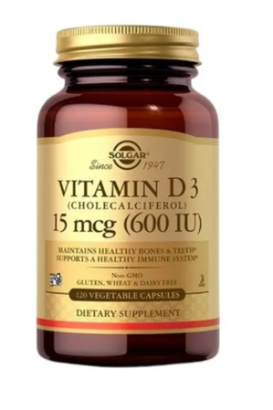 Solgar Vitamin D3 15 mcg 600 IU Witamina D3 na wsparcie układu odpornościowego 120 kaps.