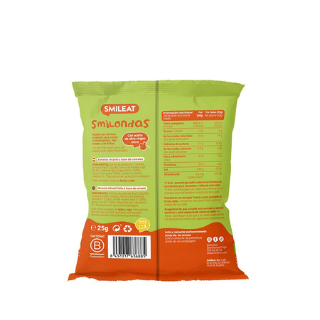 Smileat, Bio Smilondas, Chrupki z ciecierzycy, kukurydzy i soczewicy, marchewkowe 15m+, 25 g