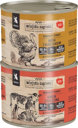 Wiejska Zagroda Indyk z kurczakiem dla kociąt - mokra karma dla kota - 200g