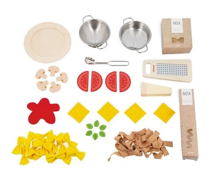 Janod Filcowy zestaw makaronów i akcesoria do przyrządzania włoskiej pasty 3+