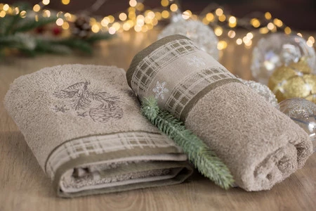 Ręcznik Świateczny Holly02 70 x 140 cm, Jasnobeżowy