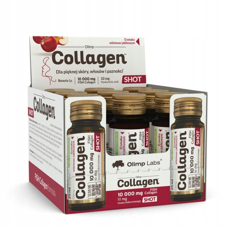 Zestaw: 9x Olimp Labs Olimp Collagen amp. szklana 25 ml shot SOK wiśnia jabłko