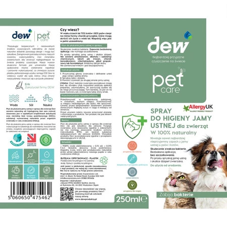 DEW, Spray do pielęgnacji jamy ustnej dla zwierząt, 250 ml