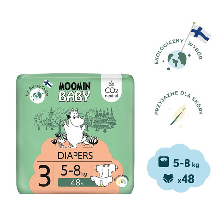 MOOMIN Baby, Pieluszki 3 MIDI 5-8 kg, 48 szt. EKO