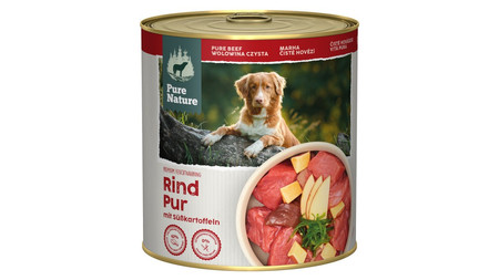 Zestaw 10x PURE NATURE DOG Rind Pur - wołowina z batatami i jabłkami dla dorosłych psów (800g)