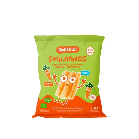 Smileat, BIO Smilondas, Chrupki z ciecierzycy, kukurydzy i soczewicy, marchewkowe 15m+, 25 g