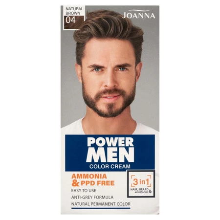Power Men Color Cream 3in1 farba do włosów brody i wąsów 04 Natural Brown 30g