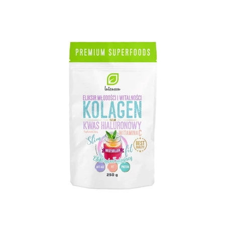 Intenson Kolagen + Witamina C + Kwas Hialuronowy suplement diety efekt odmładzający 250g