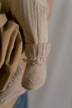 Lodger Buciki niechodki z wełny merino 100% jasnobeżowe Fleece Beige 0-6 m