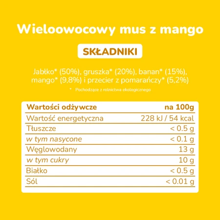 Smileat, BIO Deser wieloowocowy z mango 6m+, 130g