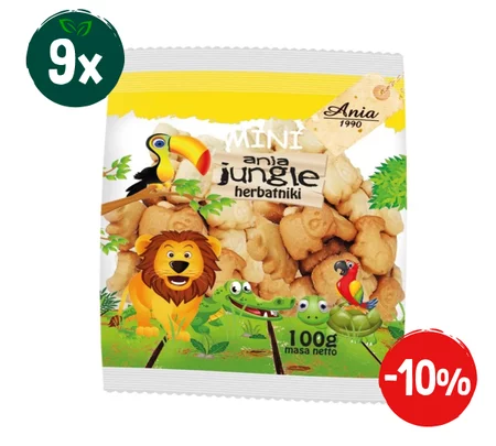 Zestaw: 9x Herbatniki szkolne Mini Jungle 100 g