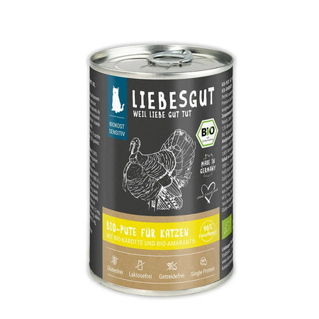 LIEBESGUT Bio Pute - indyk z marchewką i amarantusem ekologiczna mokra karma dla kota (400g)