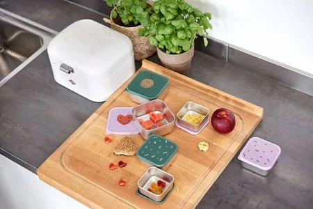 Lassig Pojemnik na przekąski snackbox ze stali nierdzewnej 3 szt. Happy Rascals Heart lavender