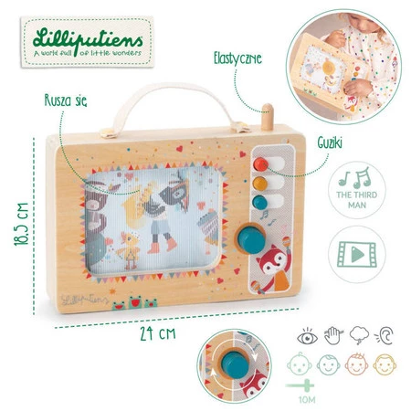 LILLIPUTIENS Drewniana animowana pozytywka Telewizor 10 m+