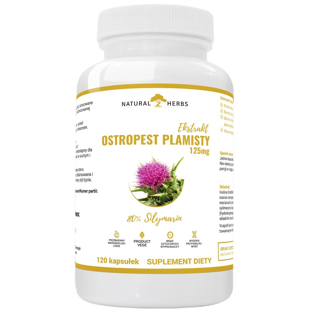 Altopharma Natural Herbs Ostropest Plamisty Extrakt 125mg Sylimaryna Vege 120 kaps. - Nabea.pl
