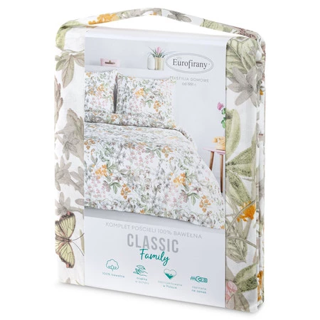 Pościel bawełniana PAULA biała z wzorem kwiatów polnych 140X200 70X80/X1