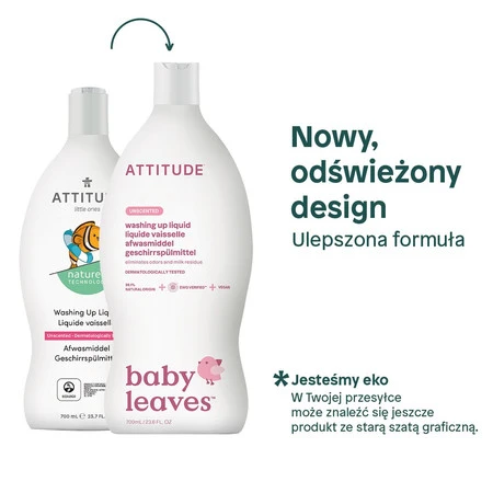 Attitude BABY LEAVES™, Płyn do mycia butelek oraz akcesoriów dziecięcych, bezzapachowy, 700 ml