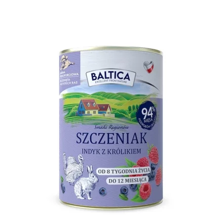 Zestaw 12x Baltica Smaki Regionów Szczeniak Indyk-Królik - Karma Mokra Dla Psa - 400g