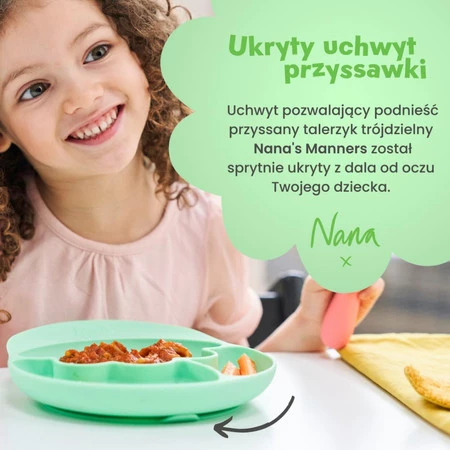 Nana's Manners, ETAP 2, Talerz silikonowy trójdzielny z przyssawką, zielony