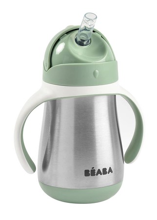 Beaba Bidon niekapek ze słomką termiczny 250 ml Sage green