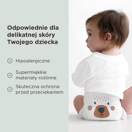 Kit & Kin, Pieluszki Jednorazowe 3 Maxi (6-10 kg), Miś/Króliczek, 32 szt.