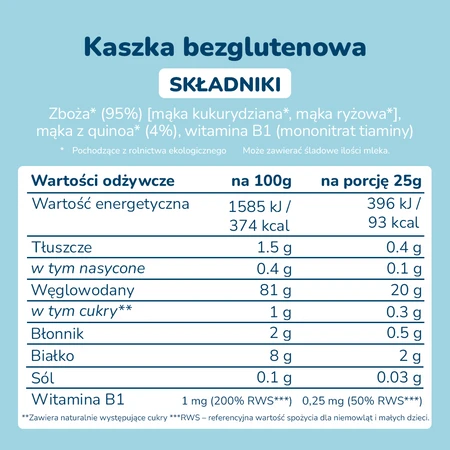 Smileat, BIO Kaszka bezglutenowa dla niemowląt z komosą ryżową 4m+, 200g