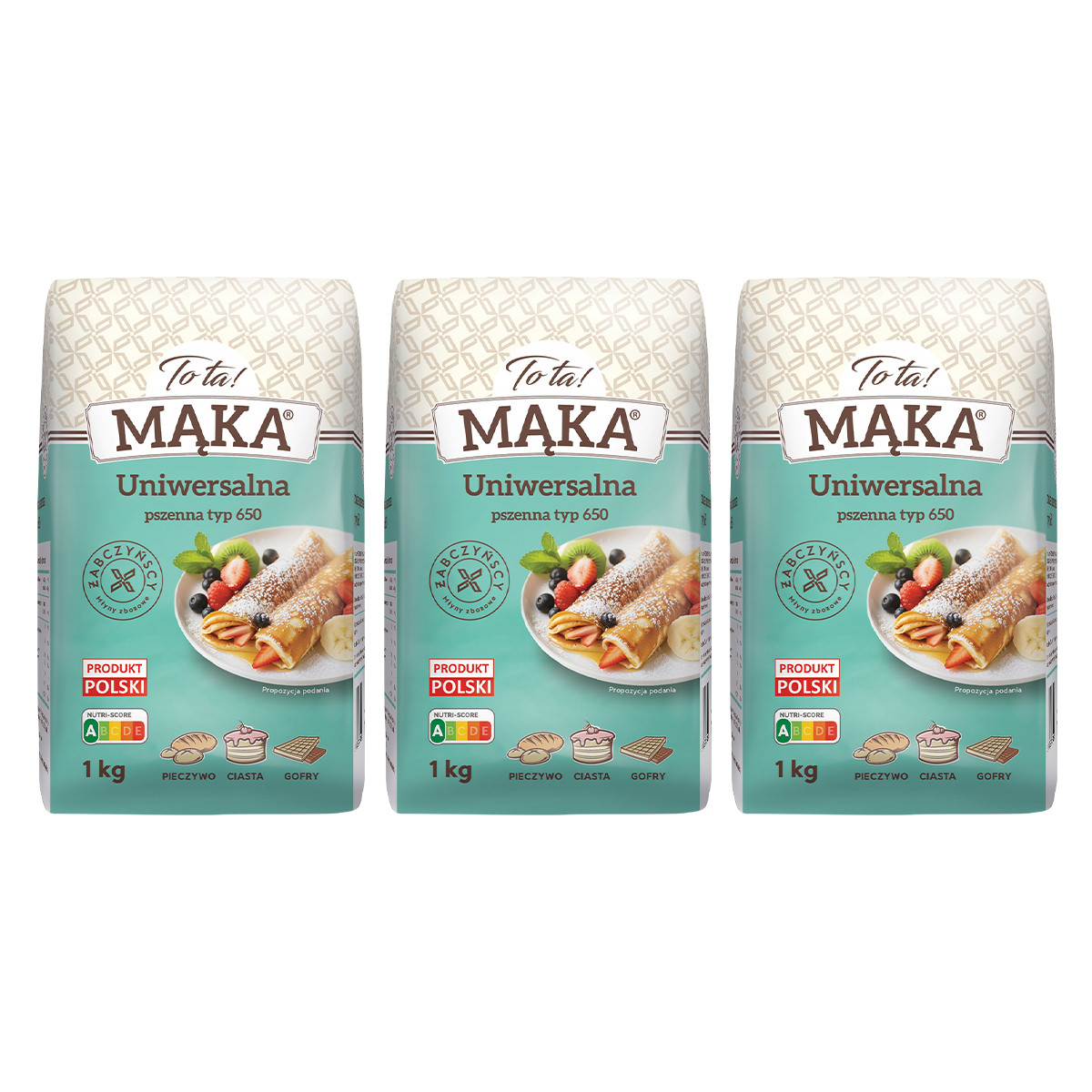 Zestaw 3x ToTa! Mąka pszenna typ 650 uniwersalna 1kg - Nabea.pl