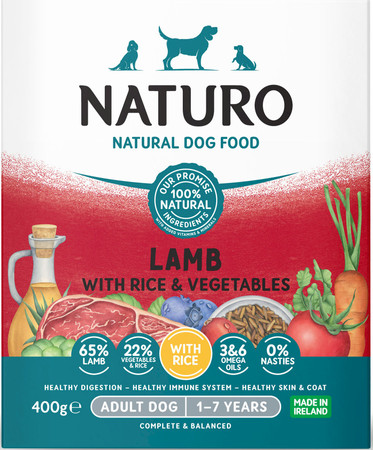 NATURO Adult Dog Jagnięcina Ryż Warzywa tacka 400g
