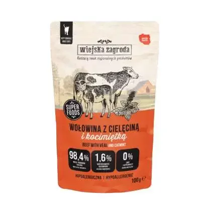 Zestaw 12x Wiejska Zagroda Karma mokra dla kota Wołowina z cielęciną i kocimiętką kot dorosły 100g