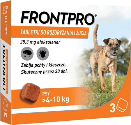 FRONTPRO Tabletki na pchły kleszcze 3szt. dla psa 4-10kg