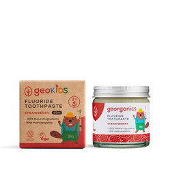 Georganics, Naturalna pasta do zębów w słoiku, dla dzieci, z fluorem, do codziennej pielęgnacji, smak truskawkowy, 3+, 60 ml