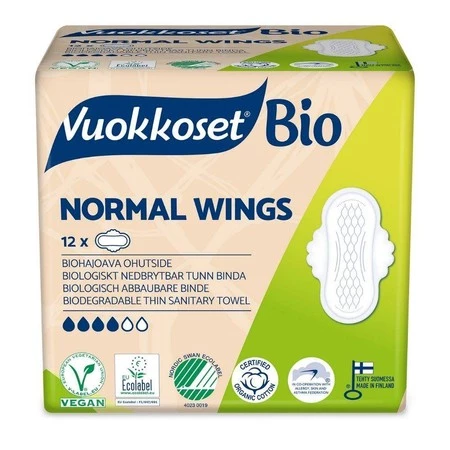 Vuokkoset − 100% BIO Podpaski ze skrzydełkami Normal − 12 sztuk