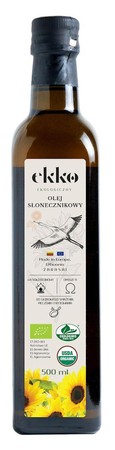 EKKO OLEJ SŁONECZNIKOWY DO GOTOWANIA I SMAŻENIA TŁOCZONY NA ZIMNO BIO 500ml