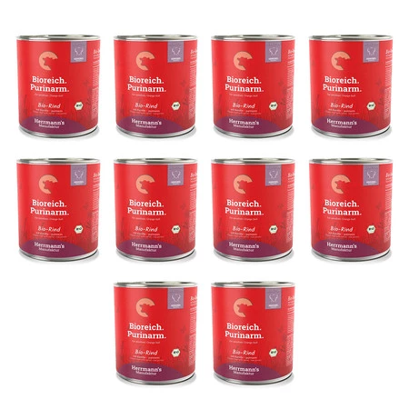 Zestaw 10x HERRMANN'S Selection Sensitive Dog Bio Rind Purinarm - bio wołowina, niski poziom puryn (800g)