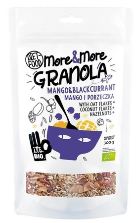 GRANOLA Z MANGO I CZARNĄ PORZECZKĄ BIO 300 g - DIET-FOOD  (MORE & MORE)